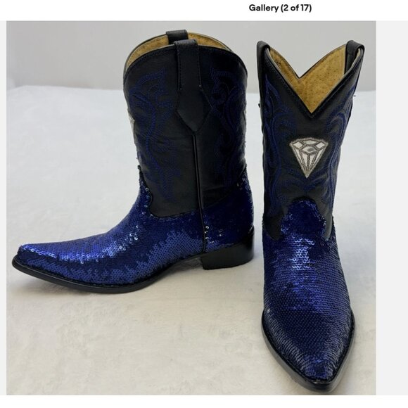 White Diamond Youth Girl Sequins Pointed Cowgirl Boots sz 20 or 4.5-5 US - Picture 2 of 16